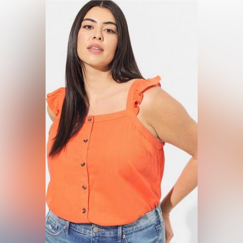 Torrid Double Gauze Ruffle Button Front Tank Top